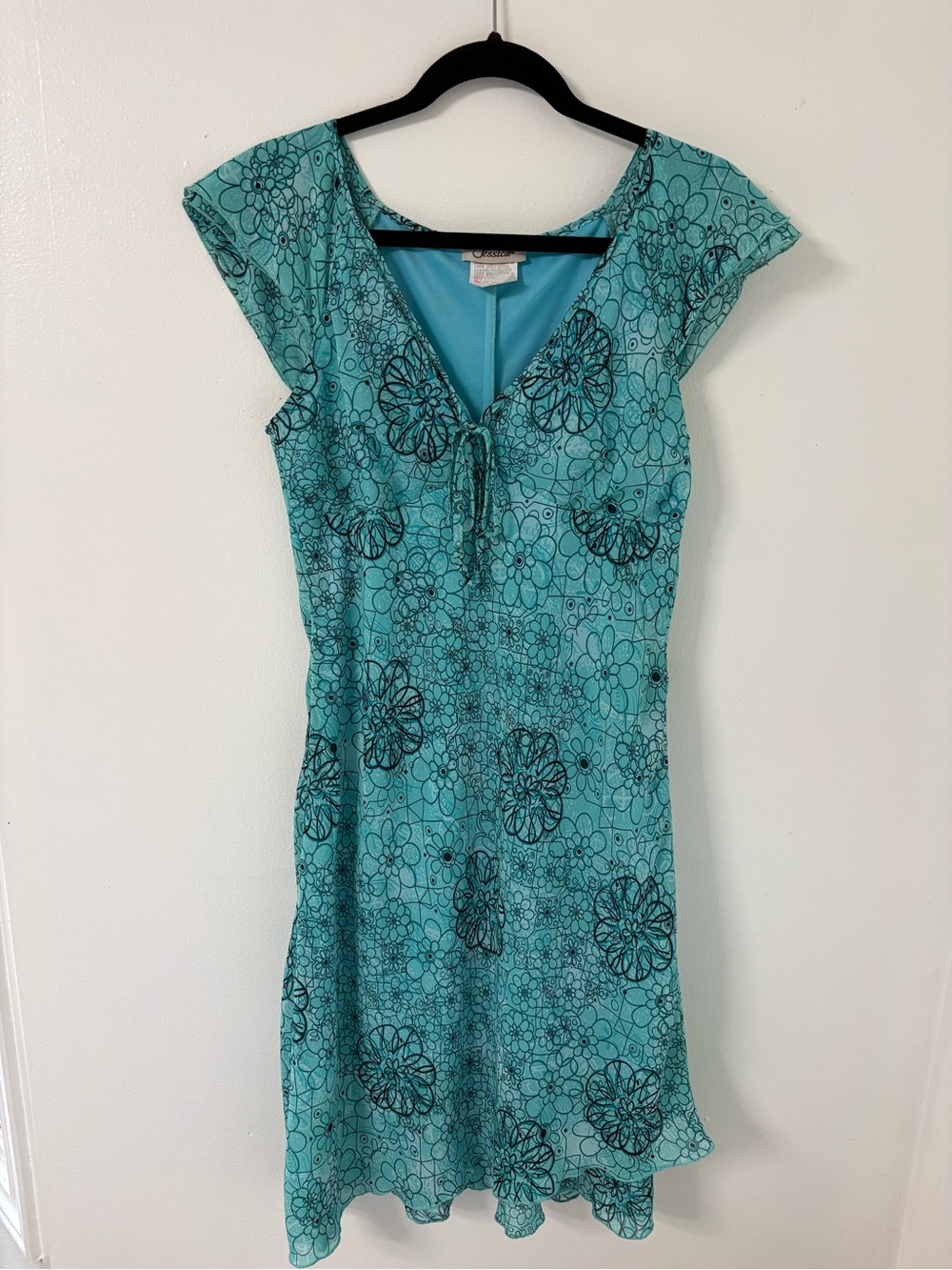Vintage Jessica Women’s Turquoise Floral Tie-Front Dress